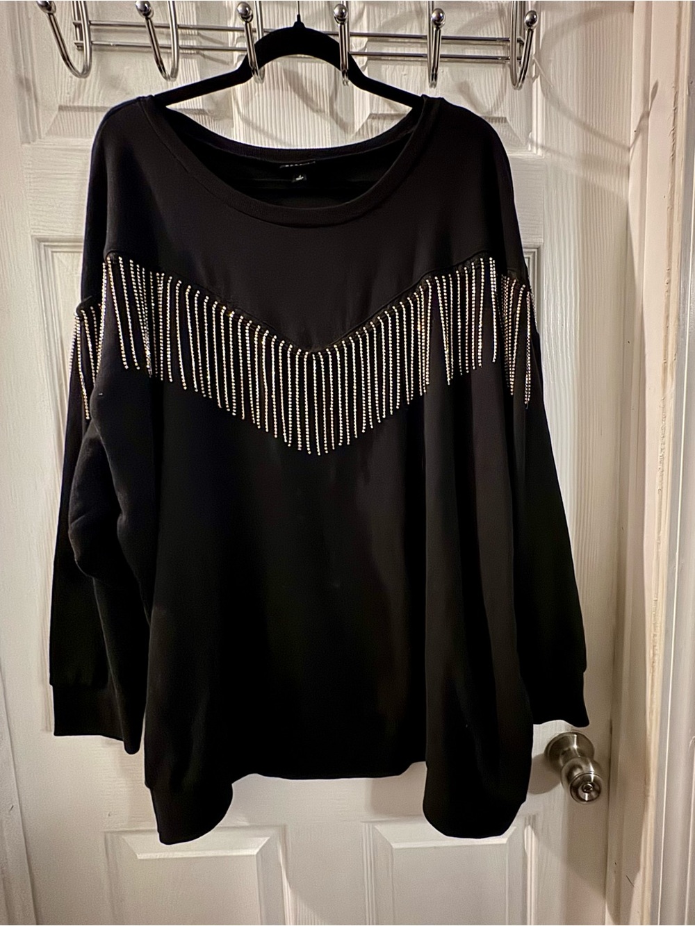 torrid Black Crewneck Topwith Rhinestone Fringe